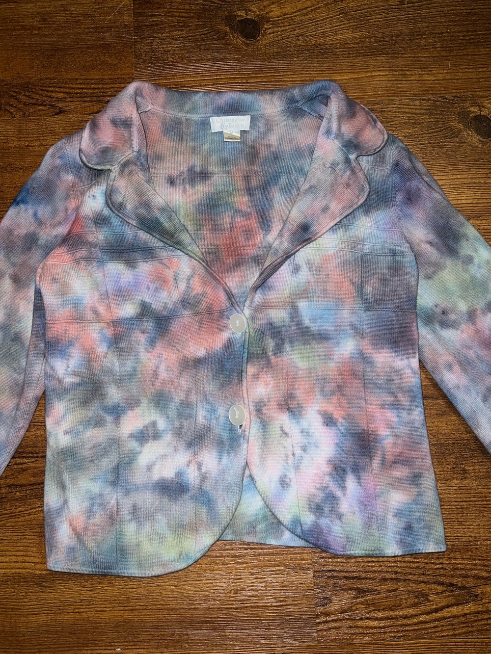 Artisan Tie Dye Ribbed Knit Cardigan Jacket Button Up Navy Hippie Boho Size M - Picture 4 of 12